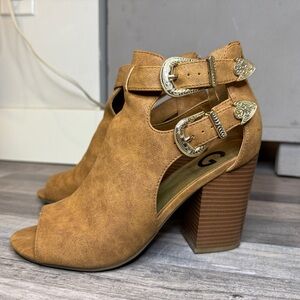 Guess Peep-Toe Ankle Boots Chunky Heels Sandals Shoes Booties - 4 Inch High